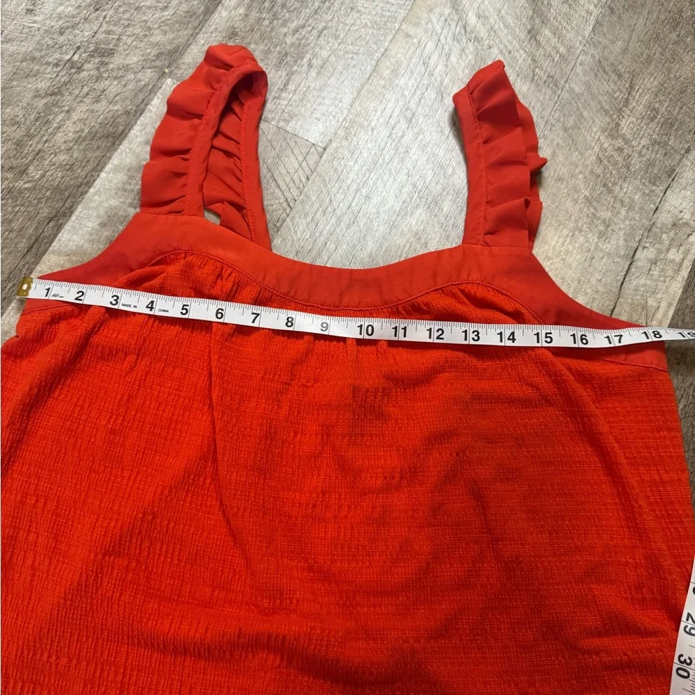 Banana Republic size MEDIUM red, ruffle ribbon strap top, seersucker feel - Picture 7 of 9